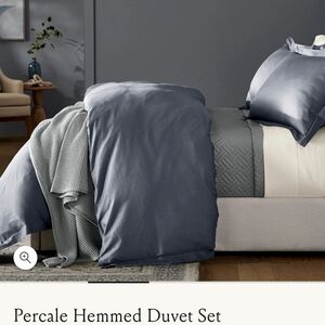 Elegant Percale Hemmed Duvet Cover - Slate Blue
